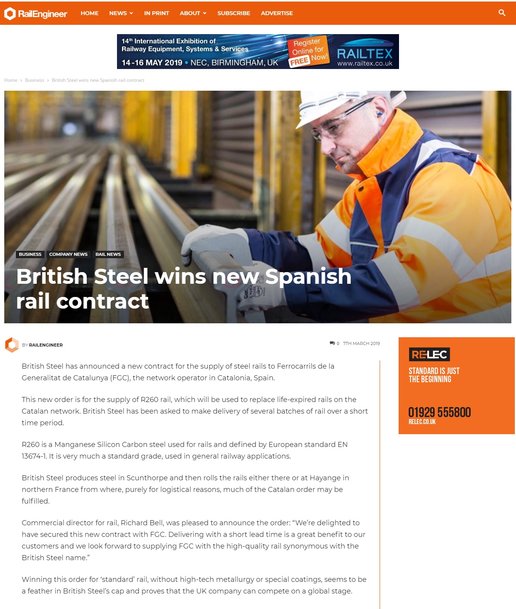 British Steel obtiene un nuevo contrato de raíles en Cataluña